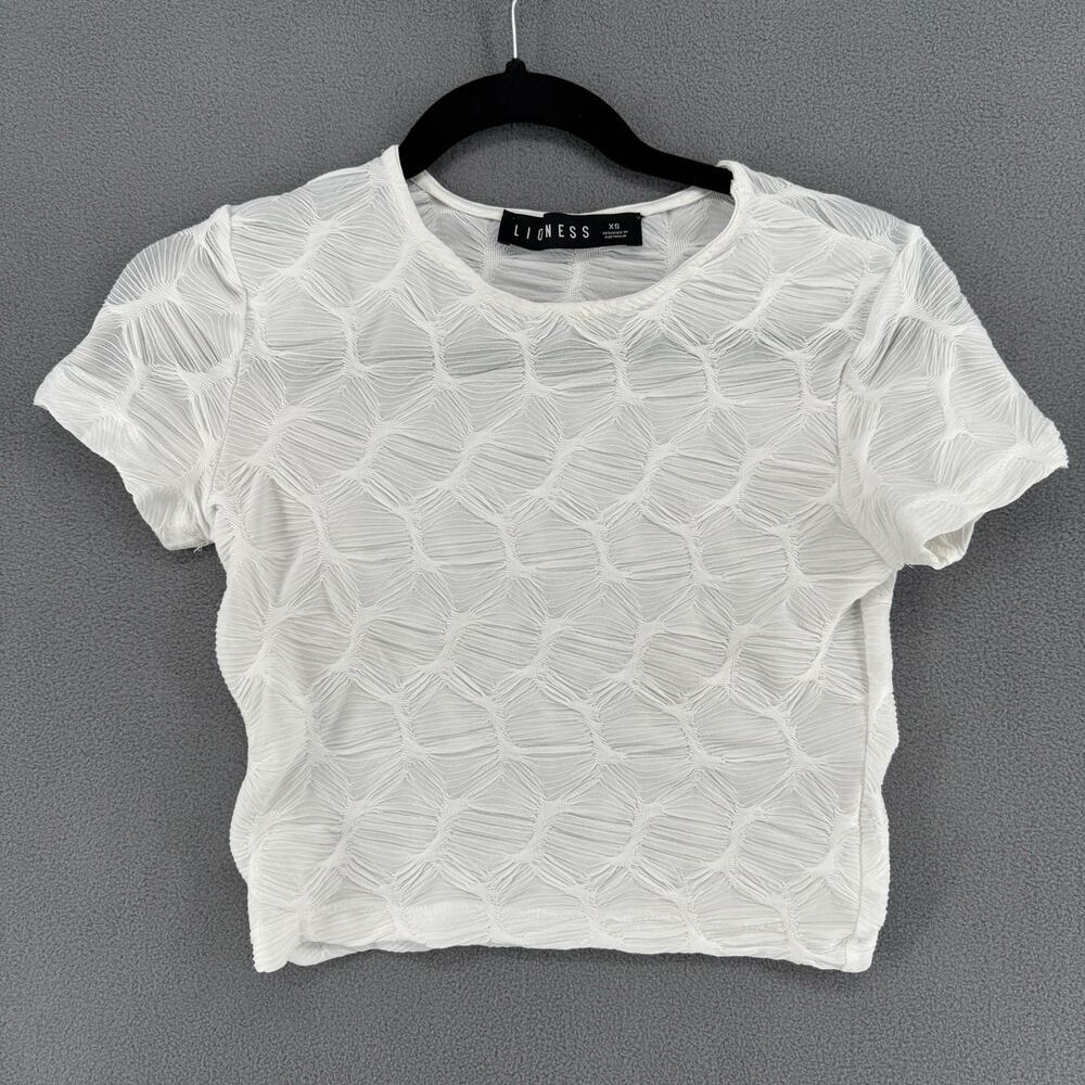 Lioness Sheer Textured White Crop Top XS Baby Tee Minimalist Boho Chic Coquette